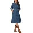 thumbnail image 2 of INSPIRE CHIC Denim Dress for Women's Long Sleeve Button Down A-Line Belted Classic Jean Dresses XS Blue, 2 of 6