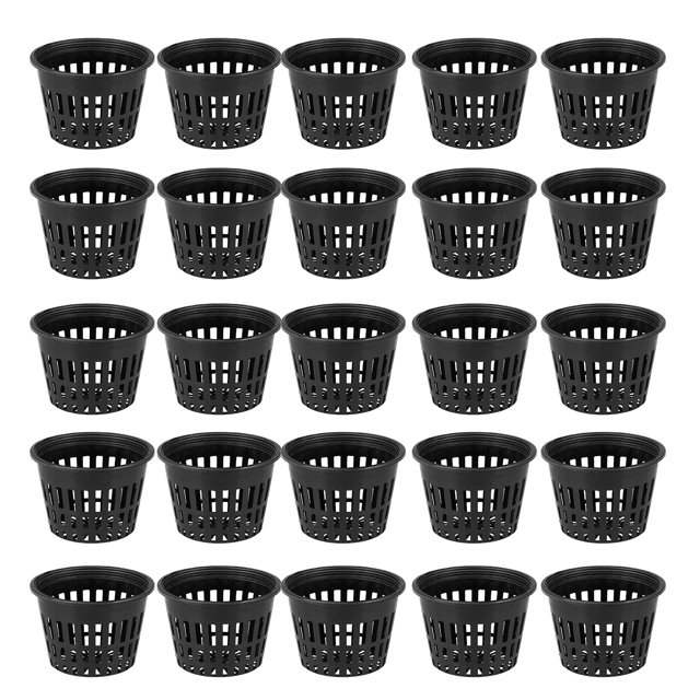 25-Pack Black Plastic Hydroponic Net Pots, 3.19 Inch Slotted Mesh Plant Containers with Side & Bottom Holes for Efficient Drainage, Air Circulation, Nutrient Absorption – Suitable for Soilless