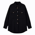thumbnail image 5 of AherBiu Button down Shirt for Women Corduroy Shacket Collared Lapel V Neck Long Sleeve Casual Loose Tops with Pockets(Large,Black), 5 of 7