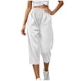 thumbnail image 6 of UKHCCC Women's Loose Fit Waffle Knit Capri Pants with Pockets Elastic Waist Drawstring Casual Summer Lounge Joggers Soft Cotton S-2XL, 6 of 9