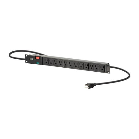 UPC: 0889028141571 | Monoprice 12 Outlet ABS Basic 1U Rackmount Power Distribution Unit – 6 Feet Cord – Black | NEMA 5-15R Surge-Protected Socket Outlets 1050 Joules