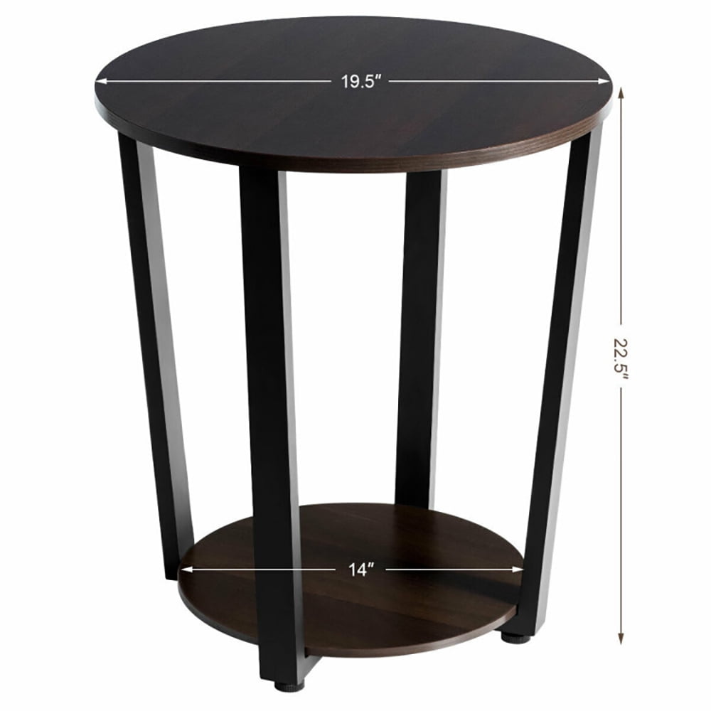 Finihen Round End Table, 2-tier Round End Table with Storage Shelf & Metal Frame, for Living Room, Bedroom, Walnut Finihen Round End Table, 2-tier Round End Table with Storage Shelf & Metal Frame, for Living Room, Bedroom, Walnut