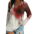 thumbnail image 2 of Halloween Shirt for Women 2025 Scary Print Long Sleeve V-Neck Loose Fit Tshirt Shirt Blouse Womens Fall Tops, 2 of 5