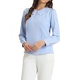 thumbnail image 4 of Inspire Chic Conjunto Blusa de Manga Larga con Cuello Peter Pan y Decoración de Botones en la Espalda - L Azul Cielo, 4 of 6