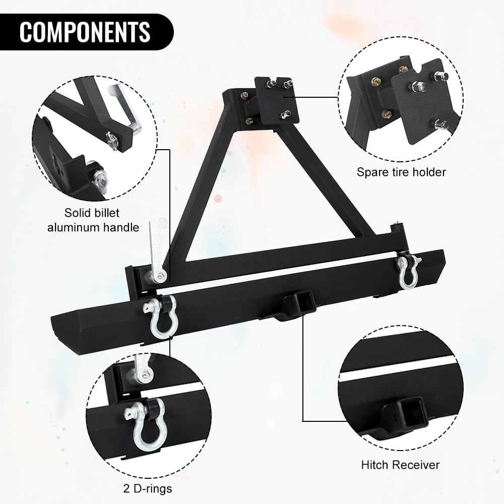 KOJEM Rear Bumper, Fit for 1987-2006 Jeep Wrangler TJ YJ LJ, Off-Road W/Tire Carrier&D-Rings