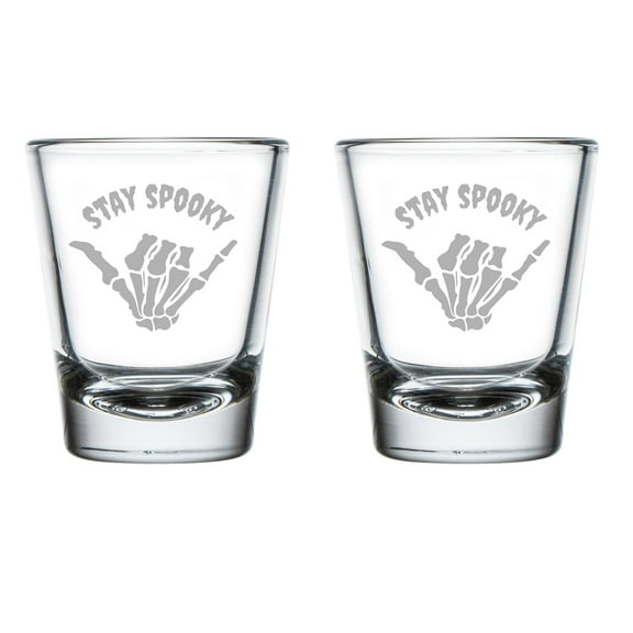 Set of 2 Shot Glasses 1.75oz Shot Glass Gift Stay Spooky Skeleton Hand Halloween