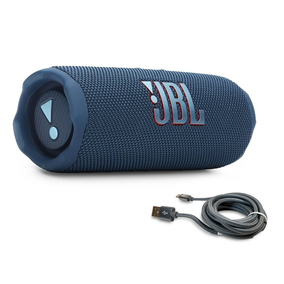 JBL Flip 7 Portable Bluetooth Speaker & 6ft USB-C Braided Cable Bundle - Blue