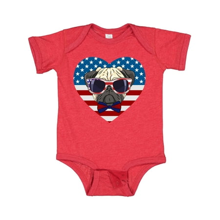 

Inktastic Pug Dog Patriotic US Flag Heart Gift Baby Boy or Baby Girl Bodysuit