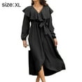 thumbnail image 2 of Laklulu Vestido Sexy con Cuello en V y Volantes de Manga Larga con Lazo en la Cintura Informal con Falda Larga y Columpio para Mujer - Negro,Negro,XL, 2 of 6