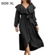 thumbnail image 2 of Laklulu Vestido Sexy con Cuello en V y Volantes de Manga Larga con Lazo en la Cintura Informal con Falda Larga y Columpio para Mujer - Negro,Negro,XL, 2 of 6