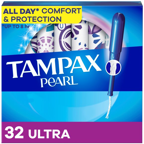 Tampax Pearl Tampons, with LeakGuard Braid, Ultra Absorbency, Unscented 32 count