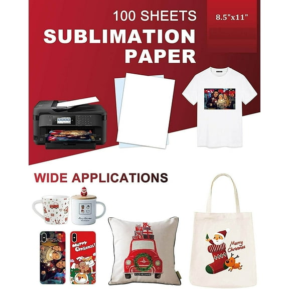 Sublimation Paper A4 100 Sheets 8.3x11.7 Heat Press DIY for Epson Canon HP All Inkjet Printer with Sublimation Ink