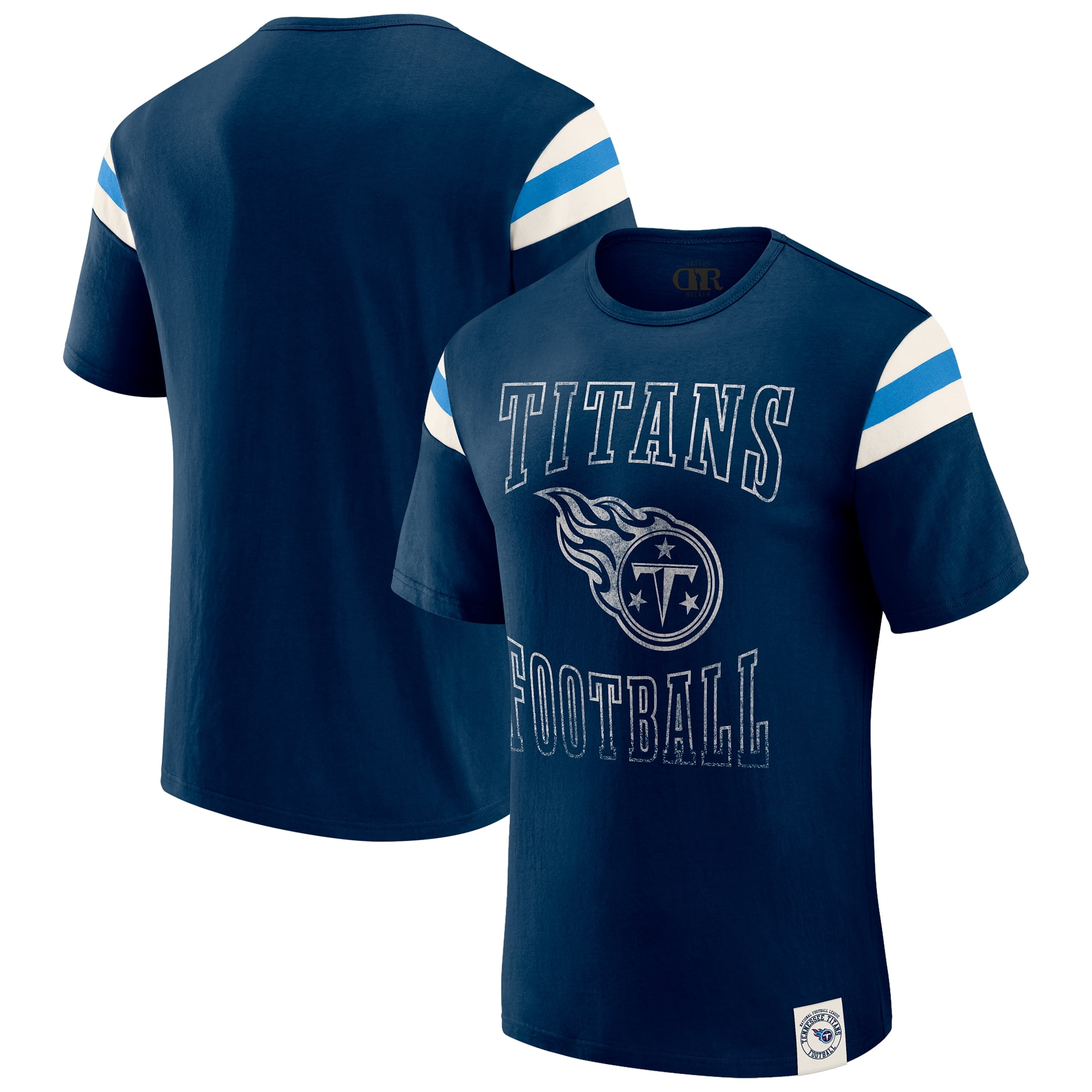 Men's Darius Rucker Collection by Fanatics Navy Tennessee Titans Football Stripe Sleeve T-Shirt