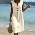 thumbnail image 6 of Lovzfmll Women's Decorative Button Linen Blend Pocket Shift Maxi Dress, Loose V Neck Sleeveless Casual Dress Beige, XL, 6 of 8