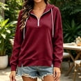 thumbnail image 7 of CQONEPT Women's Quarter Zip Hooded Sweatshirt with Split Hem Loose Fitting Pullover Top Drawstring Long Sleeved Jacket Outfit Wine 2XL, 7 of 7