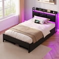 thumbnail image 6 of Greenstell Twin Size Bed Frame with Storage Headboard, LED Lights, Charging Station, 4 Drawers, Heavy-Duty Metal Platform Bed with USB & Type-C Ports,Black, 6 of 7