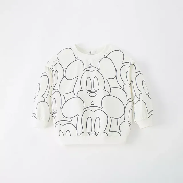 Sudaderas para bebés, niños y niñas, jersey de cuello redondo de manga larga, Tops de algodón, Camiseta holgada de piel suave con estampado de Mickey para niños