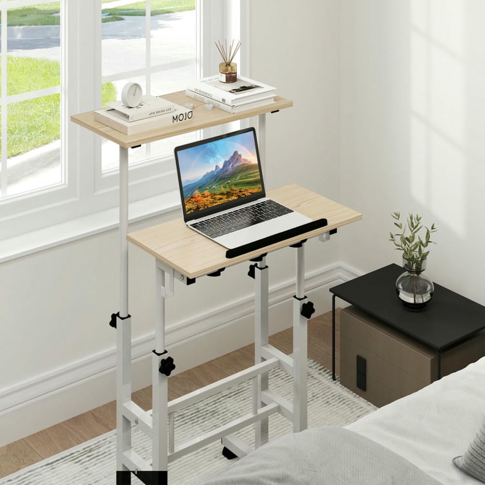Spaco Height Adjustable Mobile Standing Desk with rolling wheels for office and home-Natural, Office Furniture, Portable Desk for Home and Office