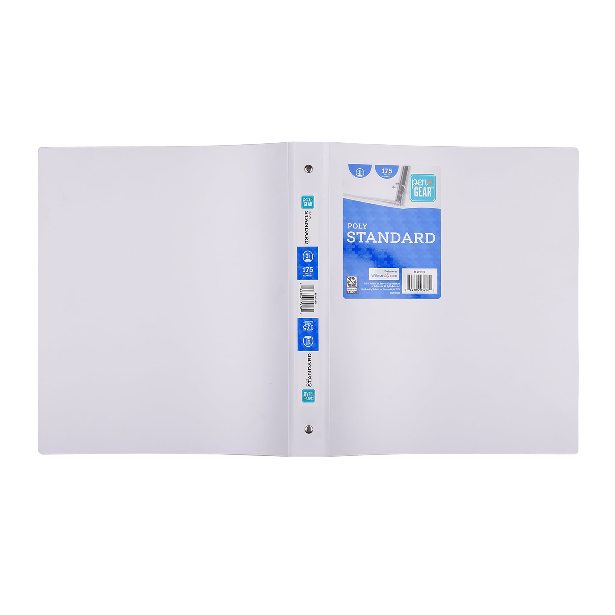 Pen + Gear 1" Standard 3-Ring Poly Binder, White Color, 1 inch "O Ring", Letter Size