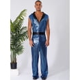 thumbnail image 4 of Hansber Men's Retro 70s Outfit Disco Dance Jumpsuit Sleeveless V Neck Hippie Style Bodysuit for Stage Blue 3XL, 4 of 7