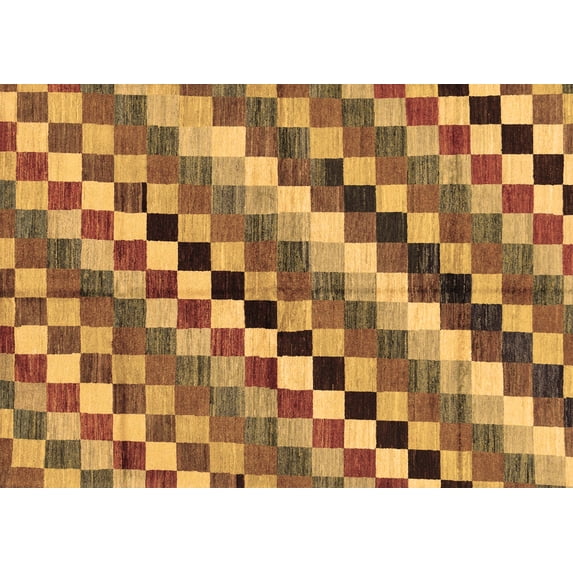 Ahgly Company Indoor Rectangle Checkered Brown Modern Area Rugs, 2' x 5'