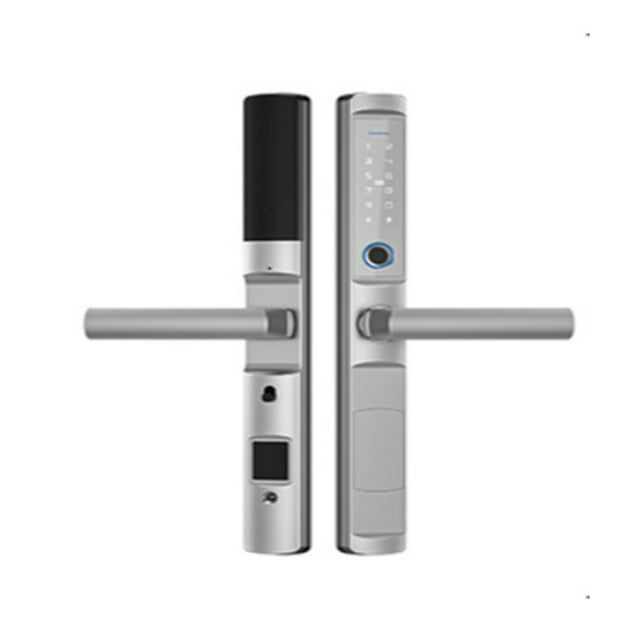 Serrure de Porte, Serrures à Empreinte Digitale Tuya Étanches à Poignée Ronde, Serrure Électronique Intelligente Coulissante avec Code et Carte IC pour Porte en Aluminium et Verre à Poussée/traction, Facile à Installer
