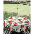 thumbnail image 3 of Outdoor Tablecloth with Umbrella Hole Zipper Red Strawberry Round Tablecloth 54" Waterproof Outside Table Cloth Summer Fruits Farmhouse Leaves Floral Rustic Patio Table Cover Tablecloths for Picnic, 3 of 8