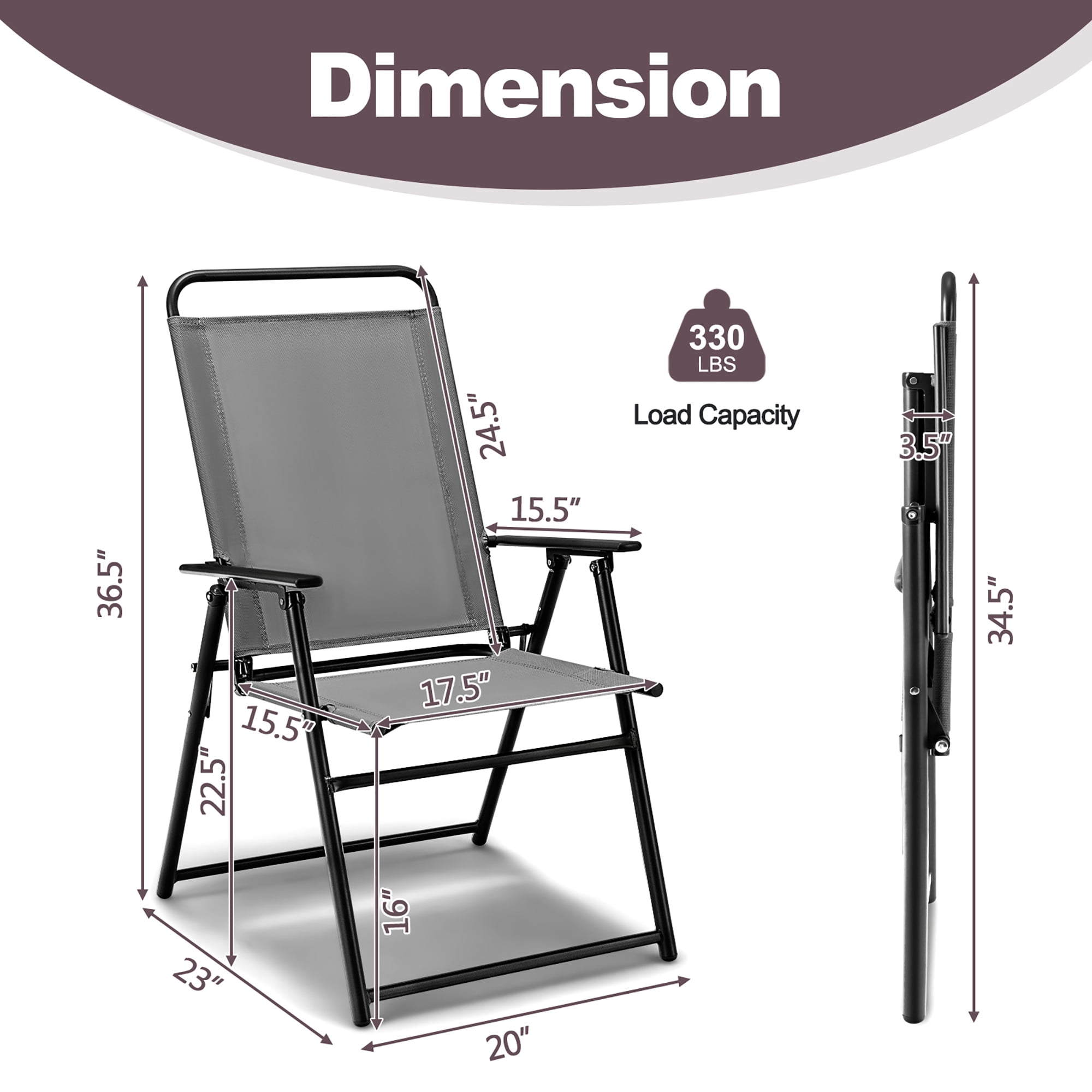 Gymax Set of 4 Folding Sling Chairs Portable chair w/ Dining Armrest Backrest Patio