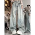 thumbnail image 2 of Vaqueros plisados coreanos para mujer, pantalones de pierna ancha lavados de cintura alta, holgados, Retro, azul claro, 2024, 2 of 5