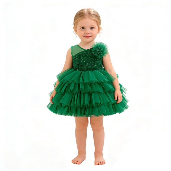 Dresses for Girls Glitter Sequin Layered Cake Tutu Skirt Stage Pageant Holiday Kids Clothing