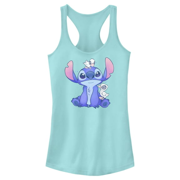 Junior's Lilo & Stitch Hanging with Ducks Racerback Tank Top Cancun Large