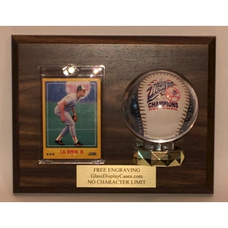 Engraved Glass Plaque Baseball & Trading Card Wall Mount Personalized Wood and Acrylic Display Case with Walnut Finish Plaque - Free Engraving ()