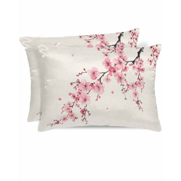 Hokiten King Size Pillow Cases Set of 2, Pillow Covers for Bed, Cherry Blossoms Satin Pillowcases with Zipper for Hair/Skin, Pink Flower Floral Spring Nature Country 20x36 Inches