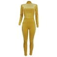 thumbnail image 5 of Velvet Mock Neck Jumpsuits for Women Fitted Sexy Long Sleeve Bodycon One Piece Party Clubwear Rompers, 5 of 7