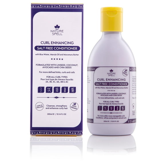 Nature Spell après-Shampooing Rehausseur de Boucles pour Cheveux Bouclés, 10.14 Fl Oz, après-Shampooing Profond pour Cheveux Bouclés, Infusé à l'Eau de Riz et aux Graines de Lin