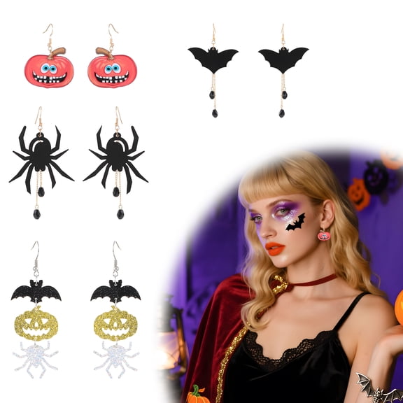 DESIGNICE 2026 New 4Pair Halloween Earrings,Halloween Trickster Goth Earrings,Acrylic Portable Halloween Earrings for Women,Style1