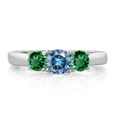 thumbnail image 2 of Gem Stone King 925 Sterling Silver 3-Stone Ring Round Persian Blue Moissanite and Nano Emerald Green (1.10 Cttw, Size 6), 2 of 4