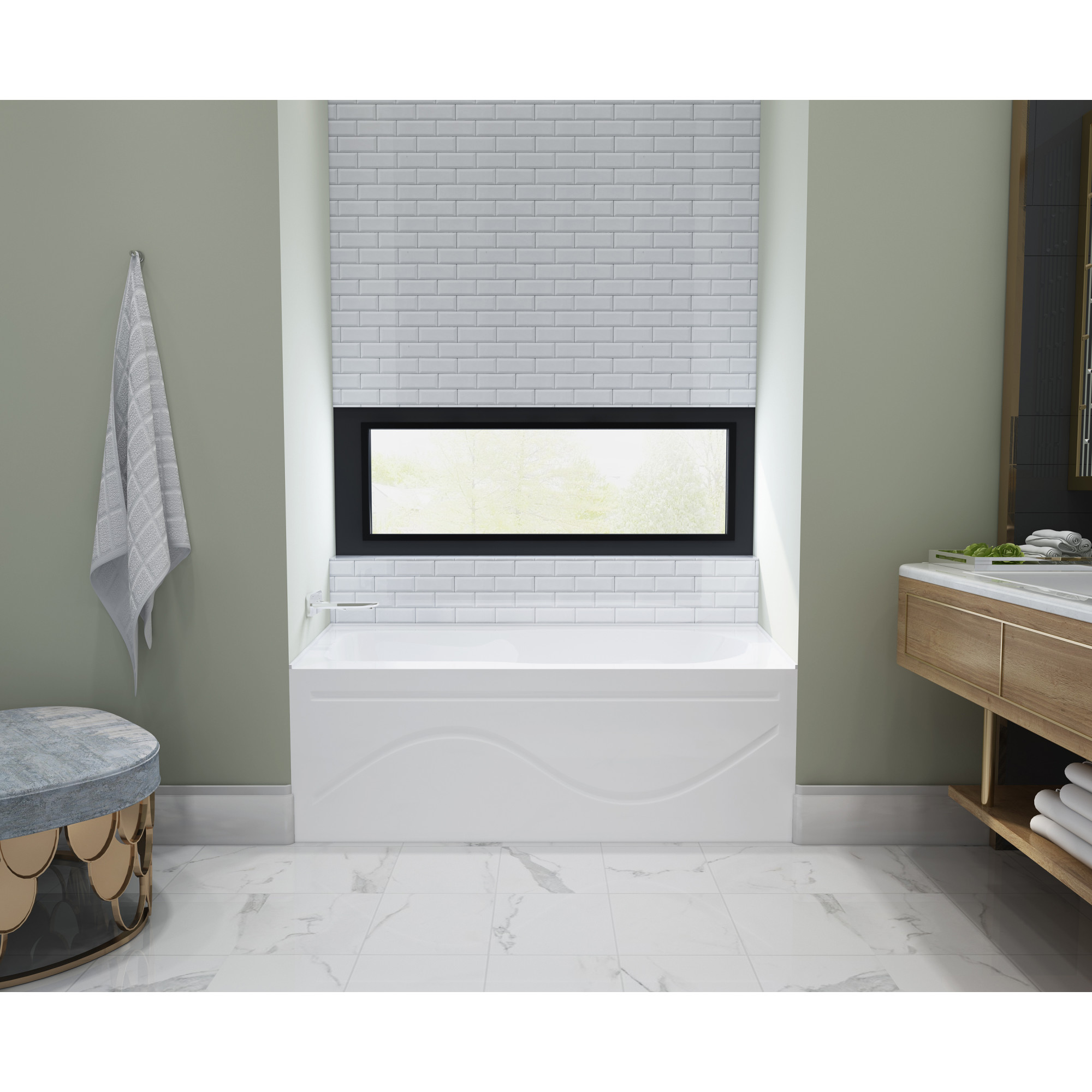 Aqua Eden VTAP603022L 60-Inch Acrylic Rectangular 3-Wall Alcove Tub with Anti Skid and Left Hand Drain Hole in Glossy White