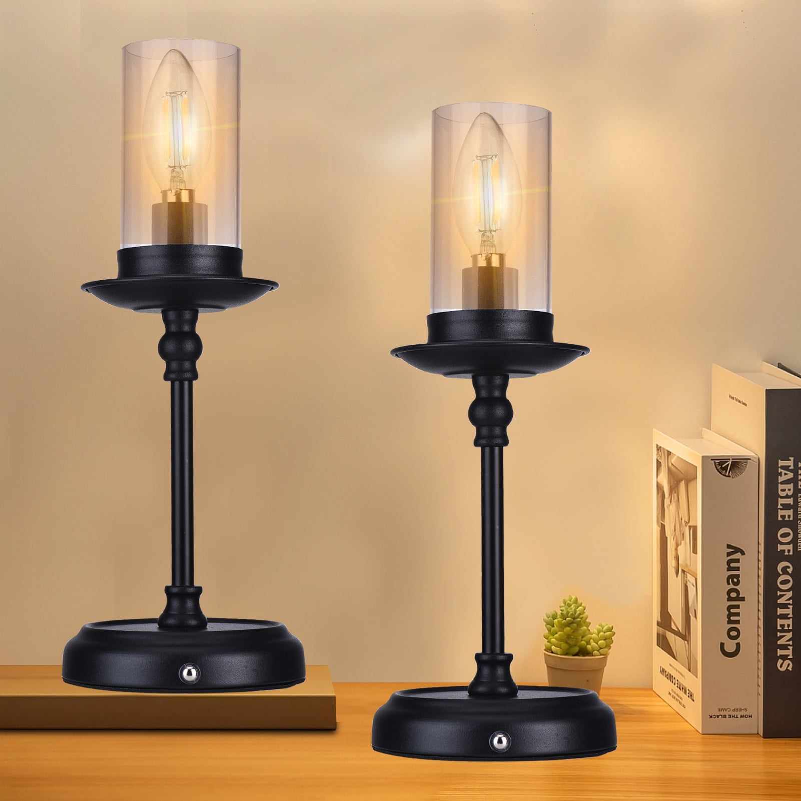 Rechargeable Touch Control Table Lamp - 3-Level Cordless LED Desk Light with 3000K Warm Glow, Modern Acrylic Candlestick Design for Weddings, Parties & Home Decor-2PCS
