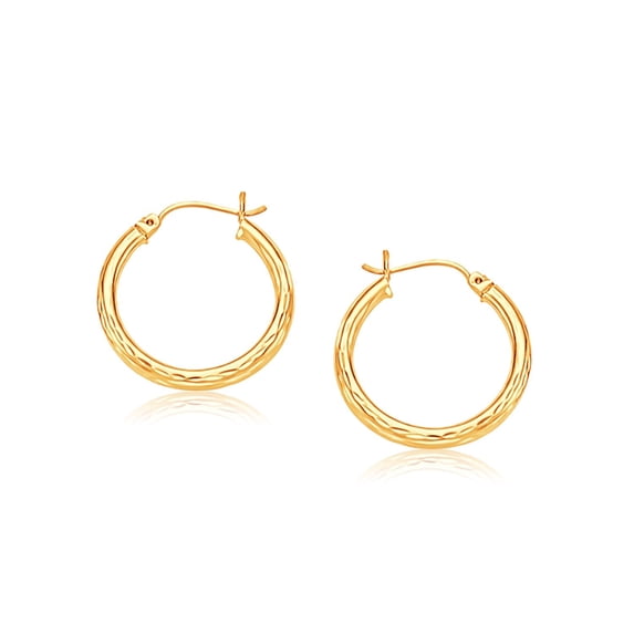 Women's 14k Yellow Gold Medium Width Diamond-Cut Hoop Earrings