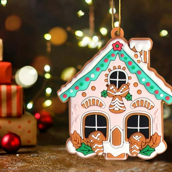 Uutvmp 16 Pcs Christmas House Hanging Ornament, Gingerbread House Christmas Tree Decoration, Xmas Painted House Pendants with Rope for Holiday Christmas Tree Home Party Favor Decor