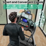 10MPH Folding Treadmill w/ 15% Auto Incline, 300lb Capacity, Treadmill for Home Portable Foldable Exercise Equipment Running Walking Machine, APP Control, 64 Programs, HiFi Bluetooth Speakers