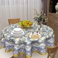 thumbnail image 4 of Yellow and Blue Floral Tablecloth Round 60 Inch Farmhouse Boho Tablecloth Spring Summer Fabric Table Cloth With Wrinkle Resistant For Kitchen Holiday Picnic Party Dinner Room Indoor Outdoor Decor, 4 of 6