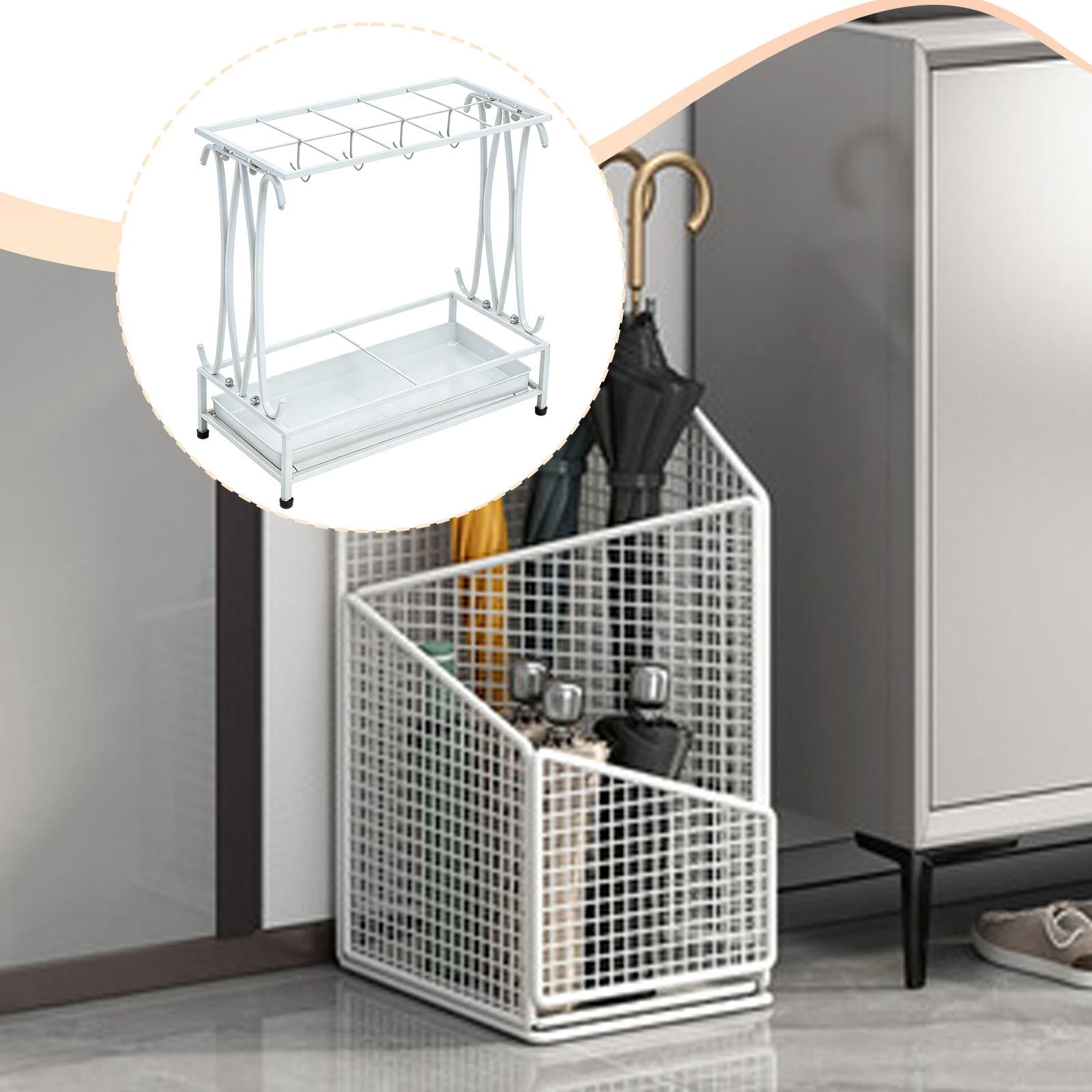 Fiocias Iron Umbrella Holder with Drip Tray Rectangular Umbrella Storage Organizer Stand White