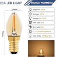 thumbnail image 2 of C7 Led Candle Bulb E14, 0.5w 5w Equivalent, Amber Led Filament Bulb E14 Candelabra 2200k Warm White, Non-dimmable, Pack Of 6, 2 of 5