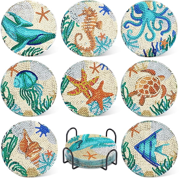 Juego de posavasos UPINS Ocean Diamond para pintura artística con soporte, 8 unidades