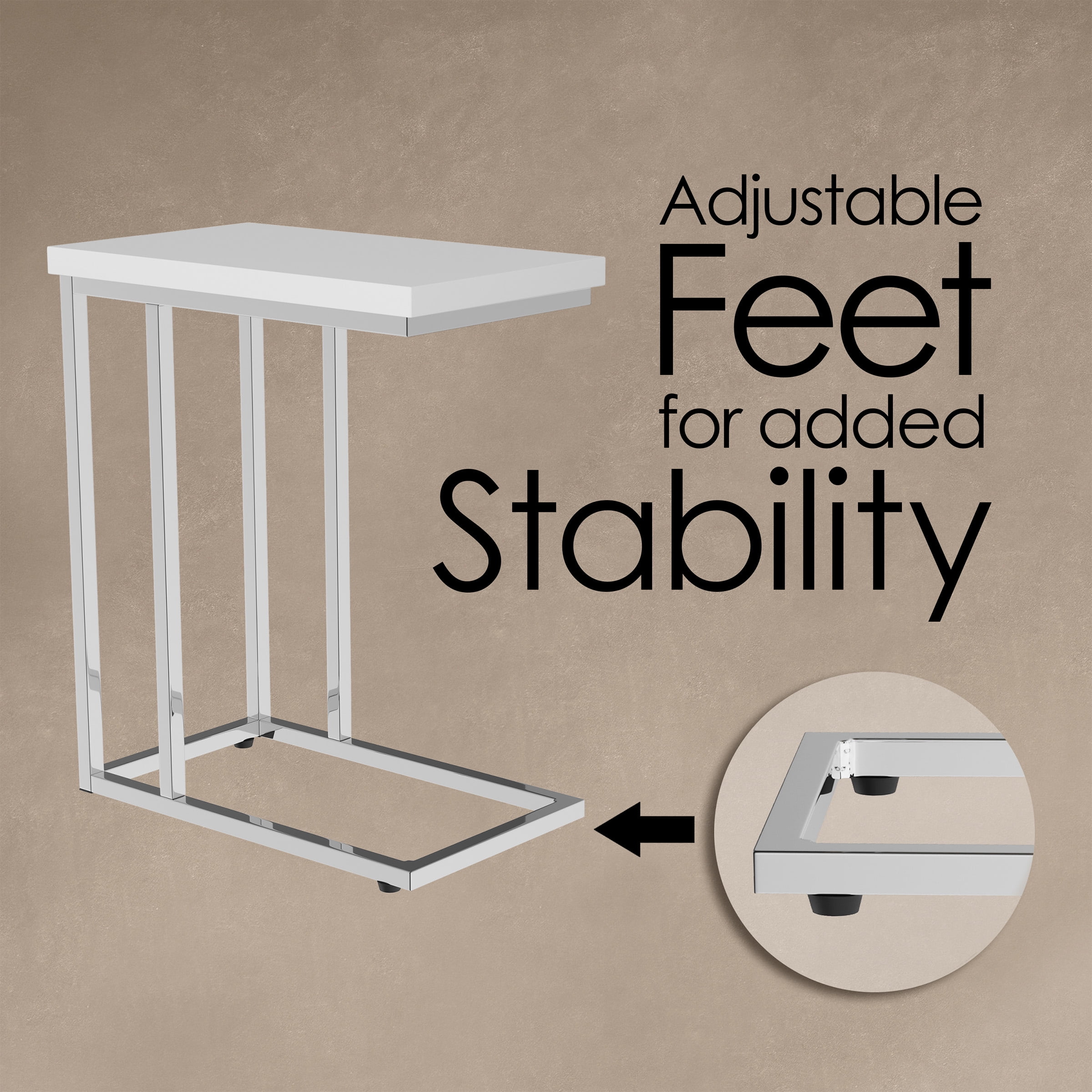 Lavish Home Set of 2 C Shaped Side Table, Modern End Tables, Laptop Trays or Compact Bedside Nightstands, Space Saving Furniture, White