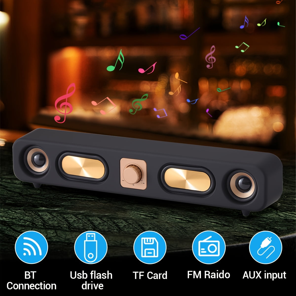 Retro Wood Color Bluetooth Speakers with Dual 2in Woofersm, Wireless Sound Bar Speaker for Desktop, PC, Laptop, Tablet & Smartphone, Hands Free Call