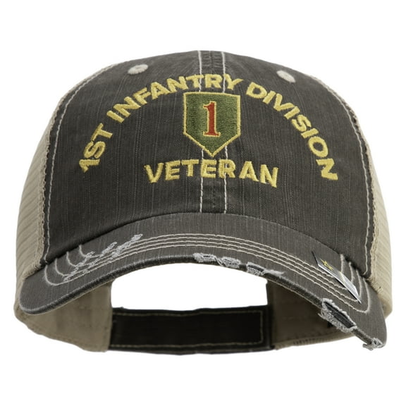 U.S. Army 1st Infantry Division Embroidered Low Profile Special Cotton Mesh Cap - Brown Khaki OSFM