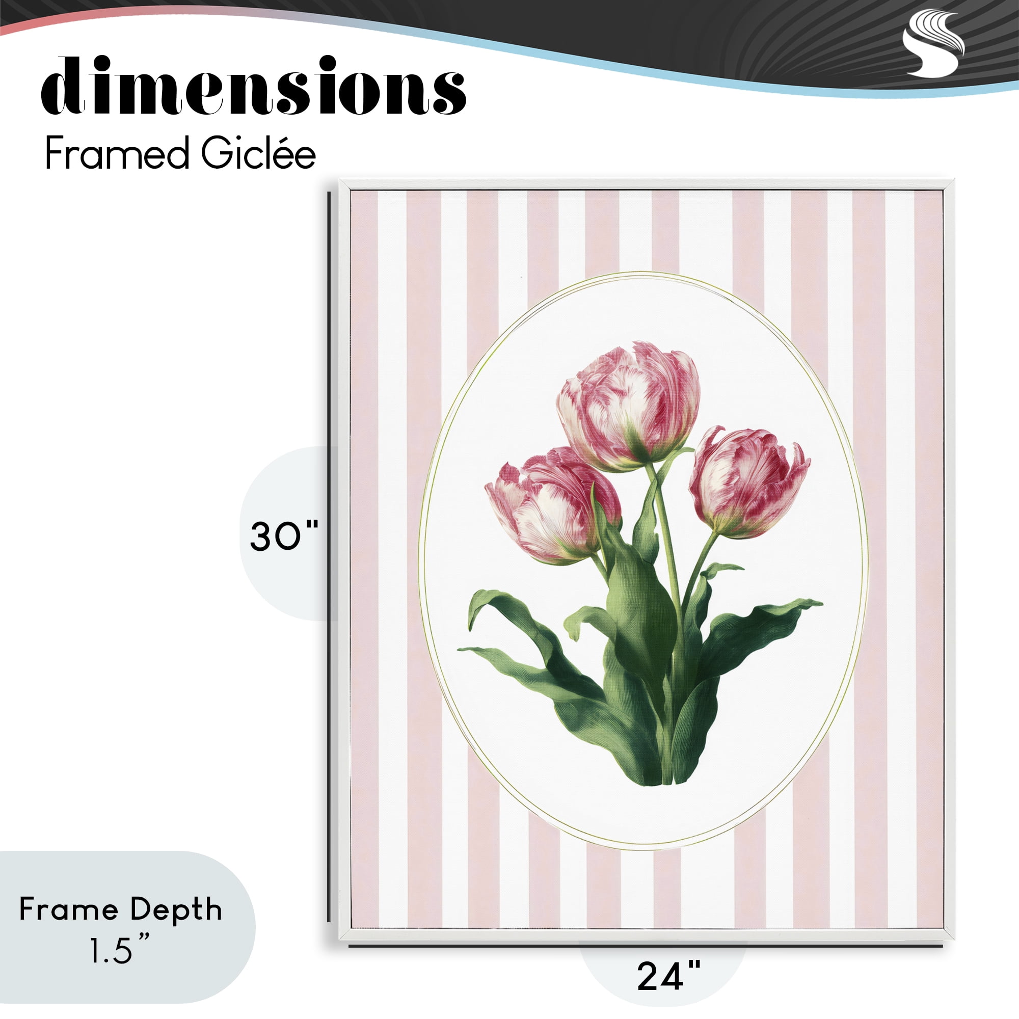 Stupell Industries Spring Tulips on Stripes White Framed Giclee Art, design by Ink Drop Loft